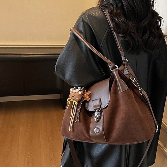 Chocolate Brown & Mocha PU Leather Trim Shoulder Bag! - Picture 1 of 6